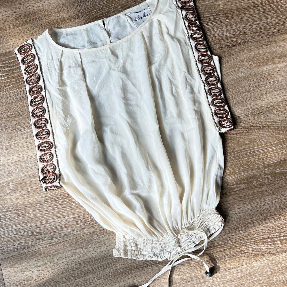 Chelsea Flower 100% Silk Beaded Boho Cream Blouse